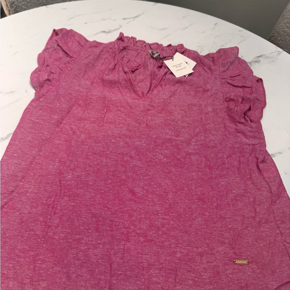 Anne Klein linen pink flutter sleeve top
